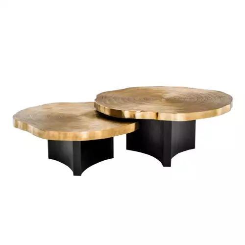  coffee Table Set Timber 85x85x40cm + 95x95x45cm gold/black