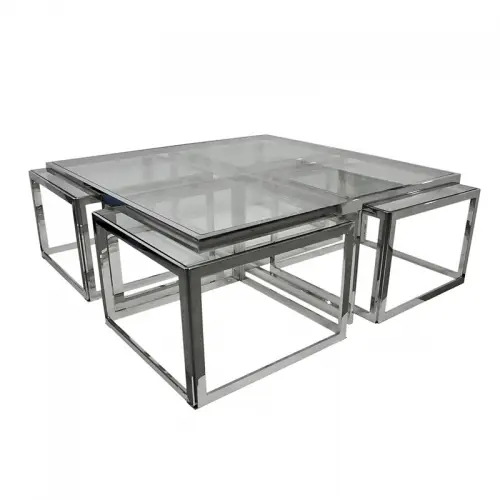  Table Rowley 120x120x45cm silver Clear Glass
