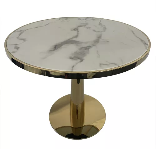 Dining Table Gold Faux Marble White 81x81x74cm